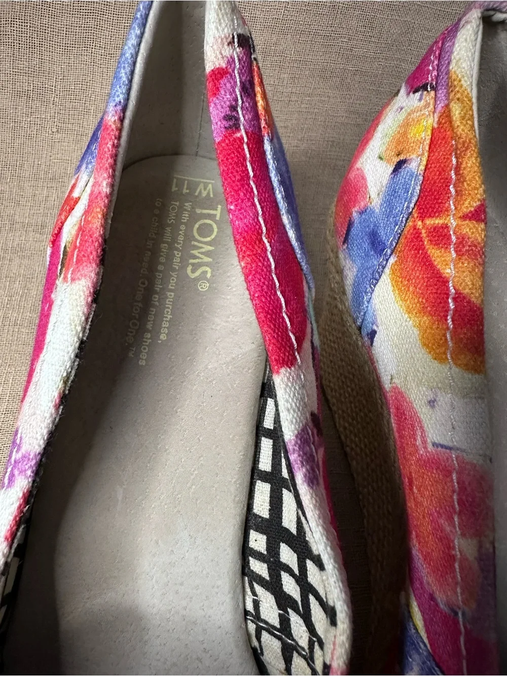 TOMS Multicolor Floral Canvas Wedge Espadrille - Pink, Orange, Blue
